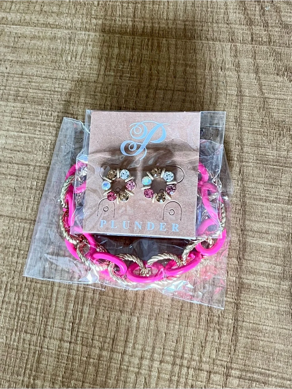 Plunder Pink Chain Bracelet & Earrings Set